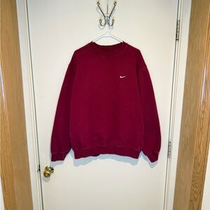 Vintage Nike Y2K Gray Tag Small Swoosh Crimson Red Crew Neck Sweatshirt Size L